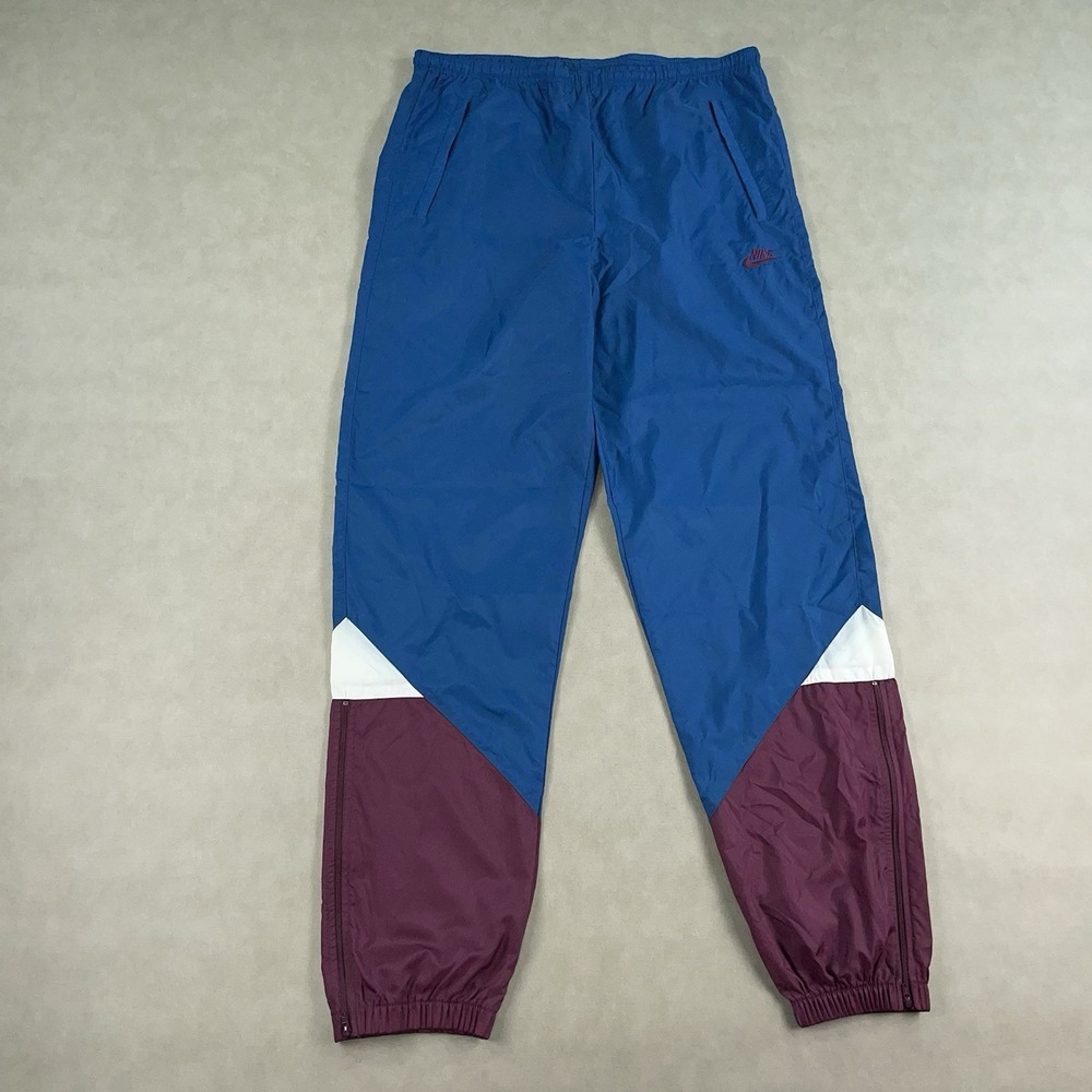 Vintage 80s 90s Nike Windbreaker Track Pants Mens Medium Blue Zip Ankle Gray Tag